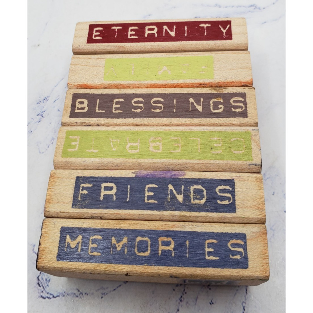Lot of 6 EK Success Blessings Friends Memories Wood Mounted Rubber Stamps
